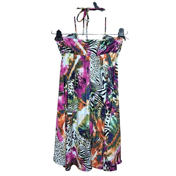 Daytrip Womens Halter Dress S Multicolor Animal Print Zebra Cheetah Boho USA - Picture 1 of 6